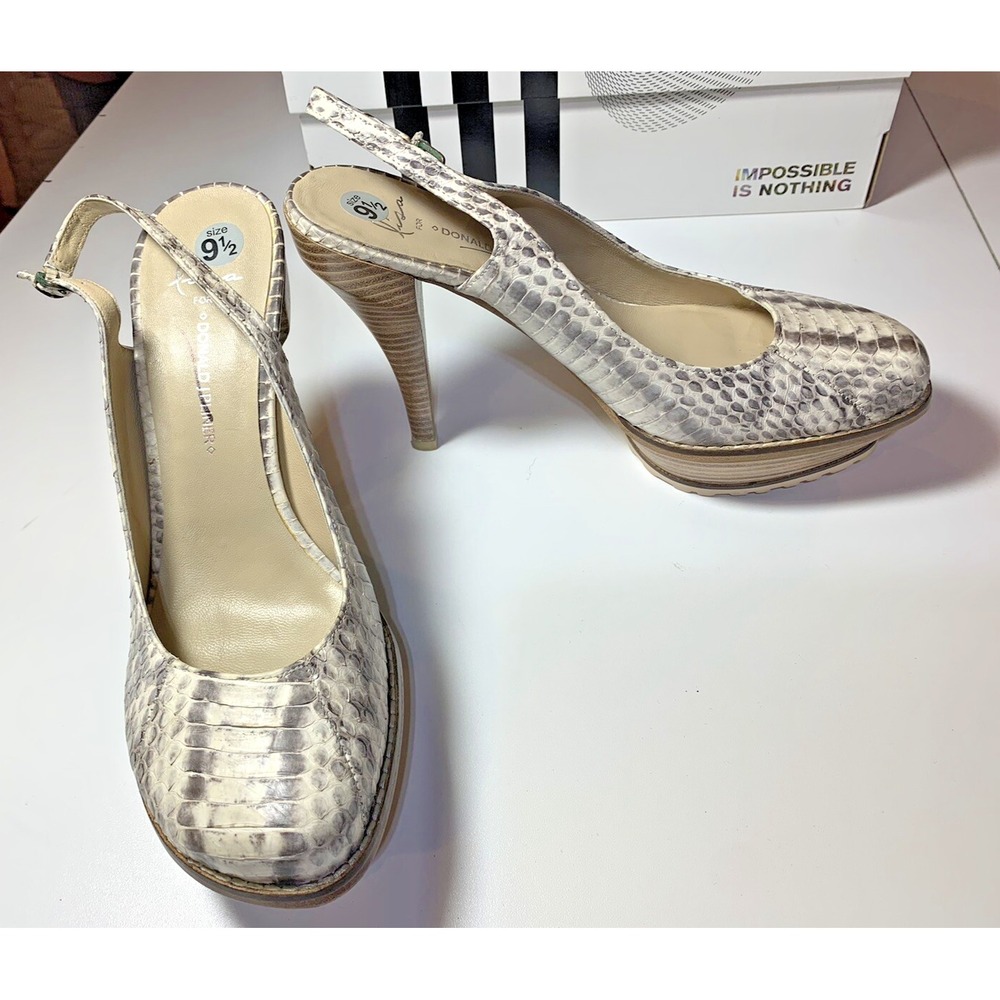 Lisa for Donald J Pliner Snake Skin Beige Slingback Platforms Size 9.5M